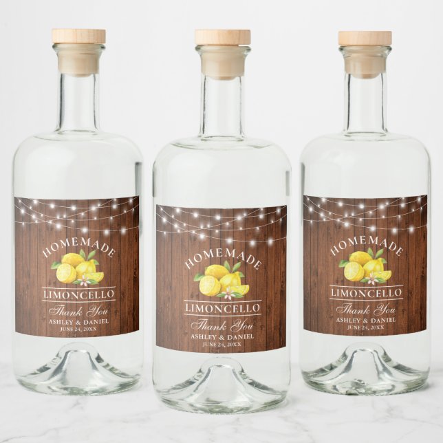 Wasserfarben Zitronen Holzbalken Limoncello Alkoholflaschenetikett (Flaschen)