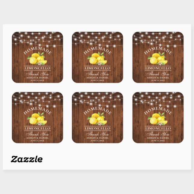Wasserfarben Zitronen Holzbalken Limoncello Quadratischer Aufkleber (Blatt)