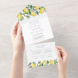 Wasserfarben-Zitronen-Lila-Citrus-Hochzeit All In One Einladung