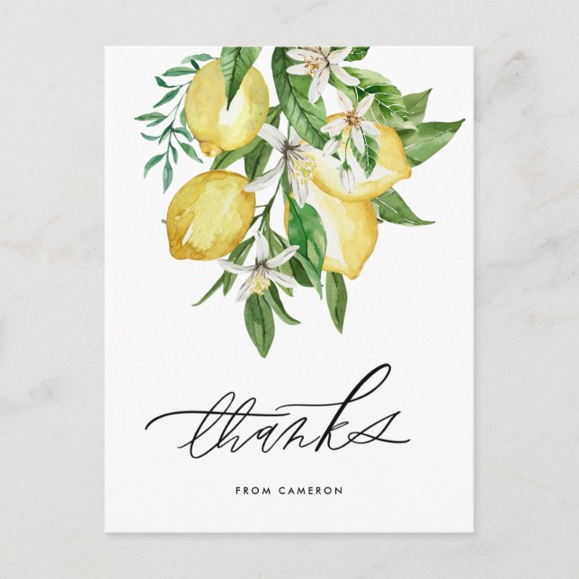 Wasserfarben Zitronen und Blüten Vielen Dank Postkarte (Vorderseite)