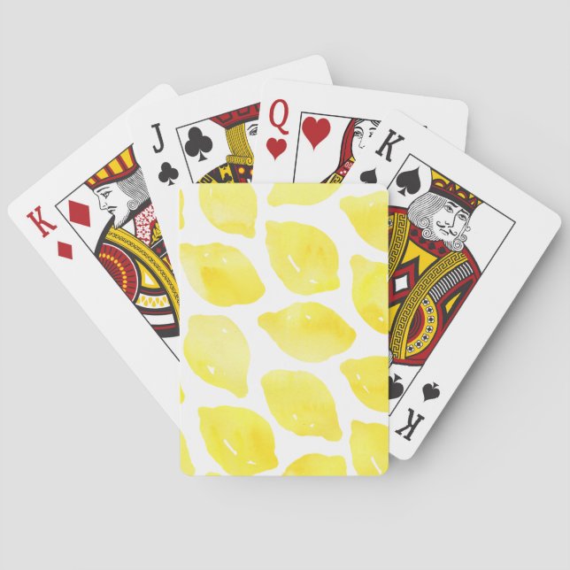 Wasserfarben-Zitronengelb-weißes Sommermuster Spielkarten (Rückseite)