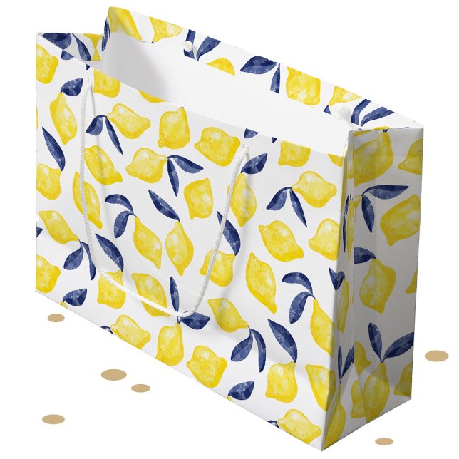 Wasserfarben-Zitronenmuster Große Geschenktüte (Watercolor lemon citrus pattern gift bag)