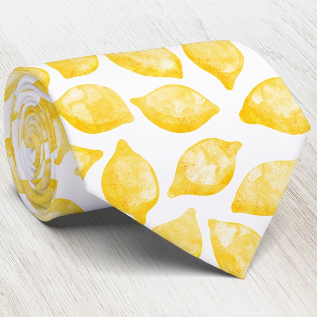 Wasserfarben-Zitronenmuster Krawatte (Watercolor lemon pattern yellow and white art neck tie)