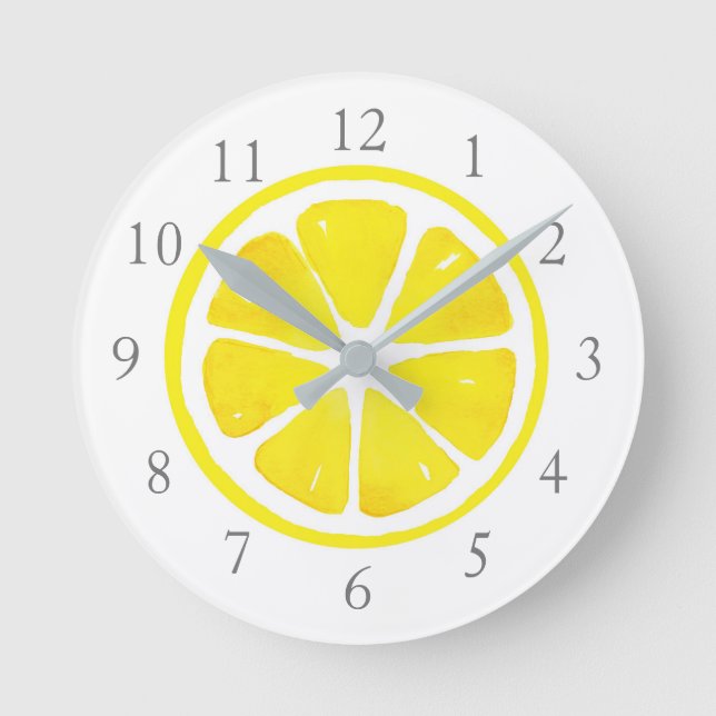 Wasserfarben-Zitronenscheibe Runde Wanduhr (Vorderseite)