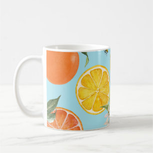 Wasserfarben-Zitrusfrüchte: Handgezogene Früchte Kaffeetasse