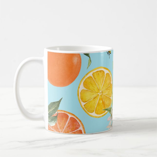Wasserfarben-Zitrusfrüchte: Handgezogene Früchte Kaffeetasse (Links)