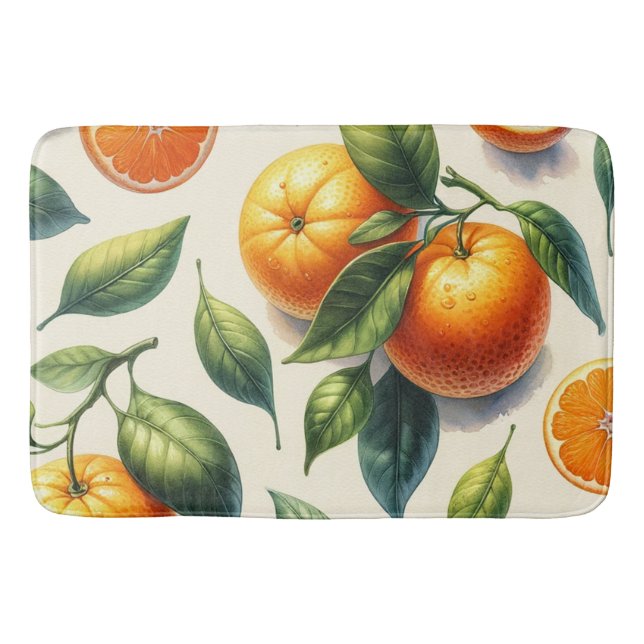 Wasserfarben Zitrusfrüchte Orange Blätter Hochzeit Badematte (Vorderseite)