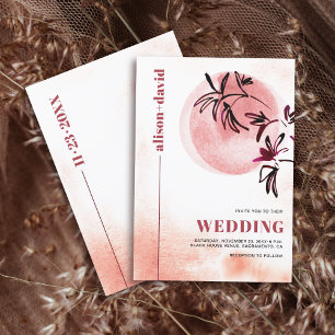 Wasserfarben Zweig und Mond Japandi Hochzeit Einladung