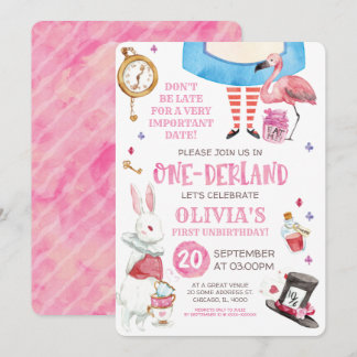 WasserfarbenAlice in Onederland Erster Geburtstag Einladung