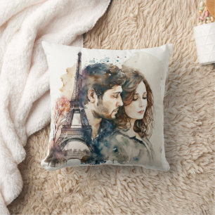 Wasserfarbenamour in Paris Kissen