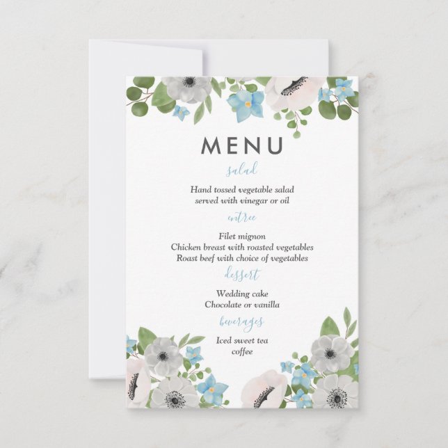 Wasserfarbenanemones Florals | Hochzeitsmenü Einladung (Vorderseite)