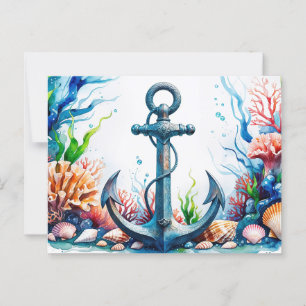 Wasserfarbenanker, Korallenriff, Muscheln Postkarte