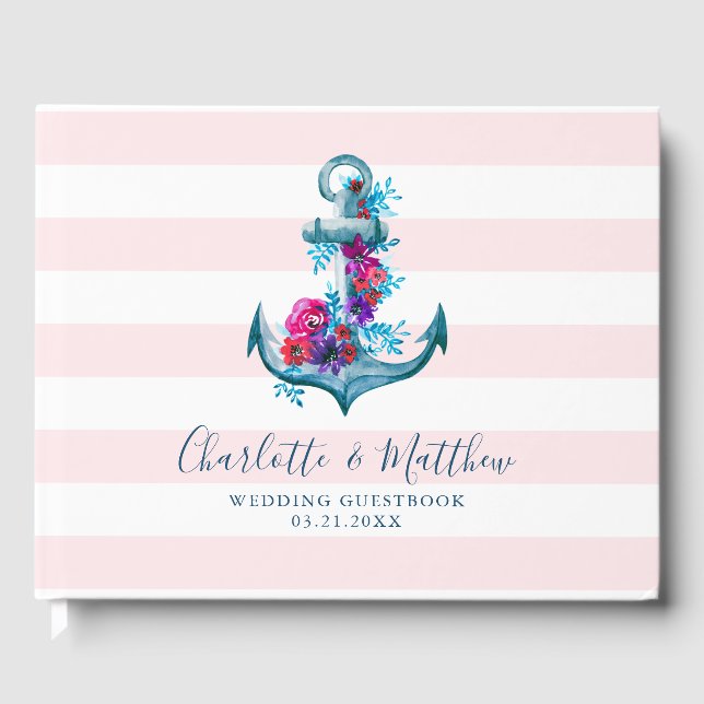 Wasserfarbenankerpfeife Hochzeit mit nautischem Pi Gästebuch (Vorderseite)
