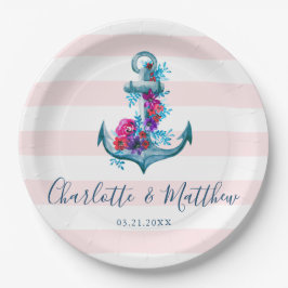 Wasserfarbenankerpfeife Hochzeit mit nautischem Pi Pappteller