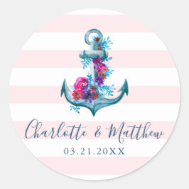 Wasserfarbenankerpfeife Hochzeit mit nautischem Pi Runder Aufkleber
