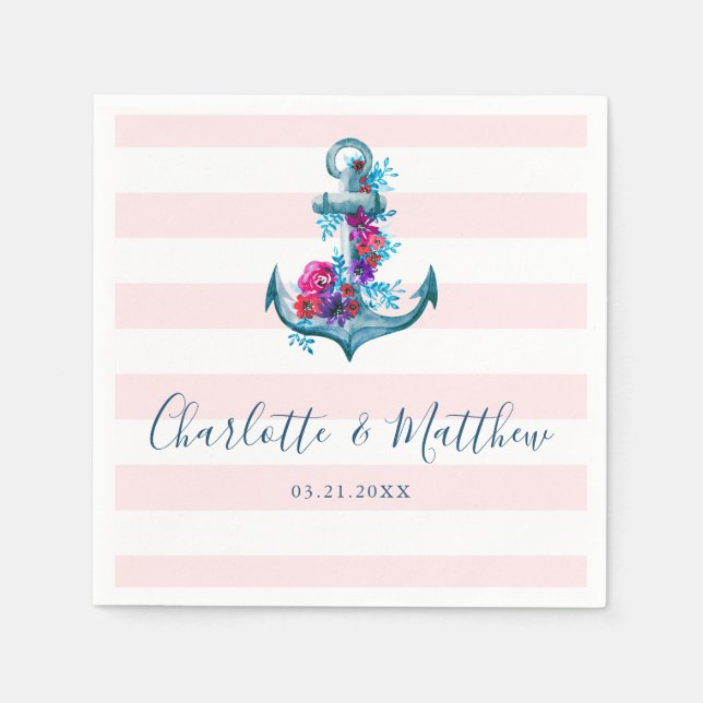 Wasserfarbenankerpfeife Hochzeit mit nautischem Pi Serviette (Vorderseite)