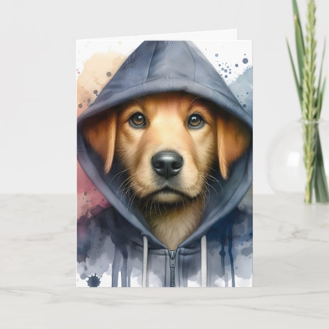 Wasserfarbenarmatur Brauner Hund in einem Hoodie-S Karte (Vorderseite)