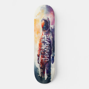 Wasserfarbenastronaut auf der Skateboard