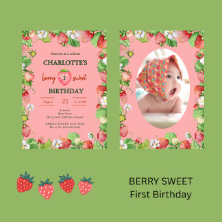 Wasserfarbenbeere Süßmädchen Geburtstags-Foto Einladung