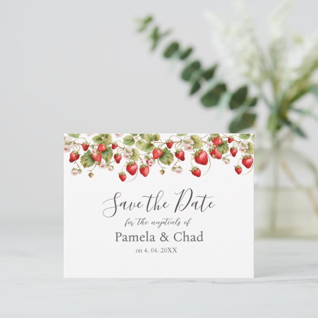 Wasserfarbenbeeren Hochzeiten speichern das Datum Postkarte (Stehend Vorderseite)