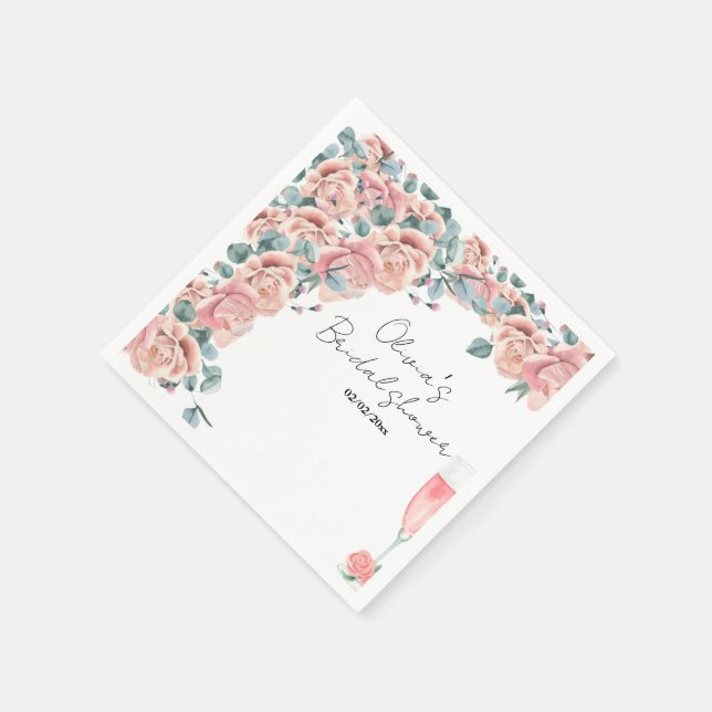 Wasserfarbenblätter & Prosecco Sommer-Brautparty Serviette (Ecke)