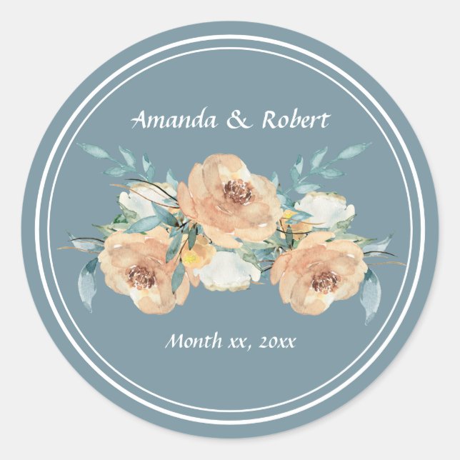 Wasserfarbenblau, grün, Taupe-Floral-Hochzeit Runder Aufkleber (Vorderseite)