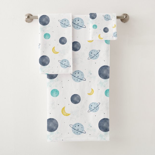 Wasserfarbenblau-Planet-Muster Badhandtuch Set (Insitu)