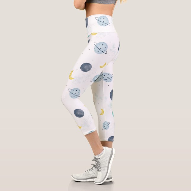 Wasserfarbenblau-Planet-Muster Capri Leggings (Links)