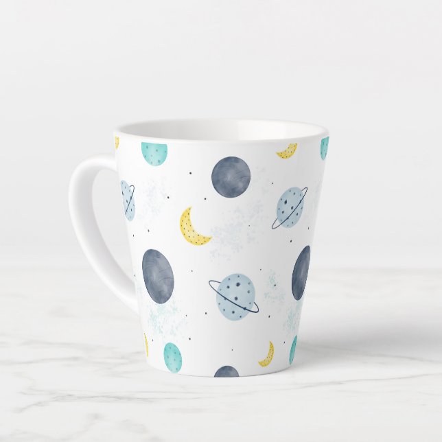 Wasserfarbenblau-Planet-Muster Milchtasse (Linke Ecke)