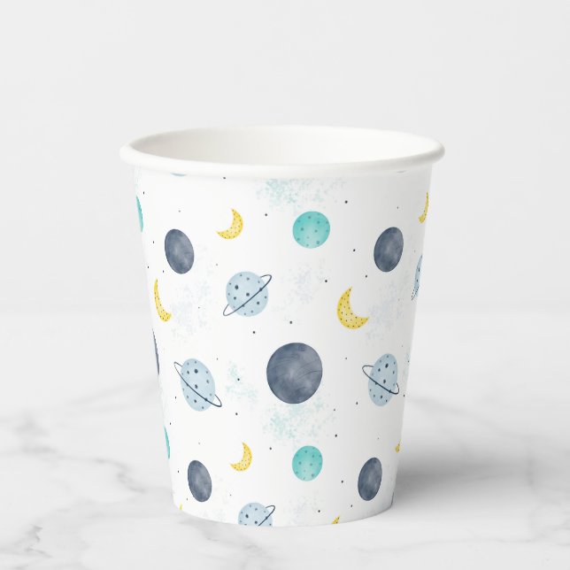 Wasserfarbenblau-Planet-Muster Pappbecher (Vorderseite)