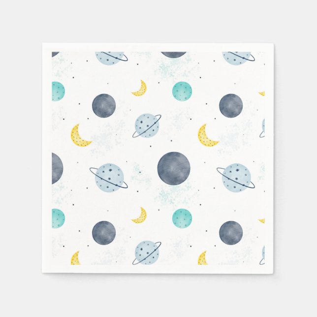 Wasserfarbenblau-Planet-Muster Serviette (Vorderseite)