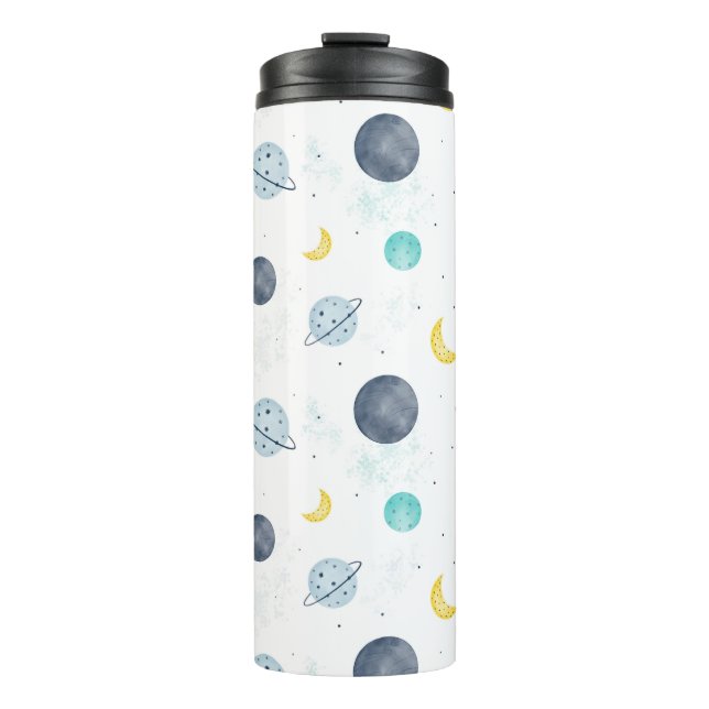 Wasserfarbenblau-Planet-Muster Thermosbecher (Vorderseite)