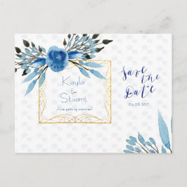 Wasserfarbenblaue Blumen Save the Date Hochzeit Ankündigungspostkarte
