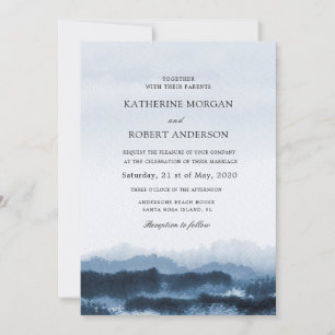 Wasserfarbenblaue Landschaft inspirierte Hochzeit Einladung