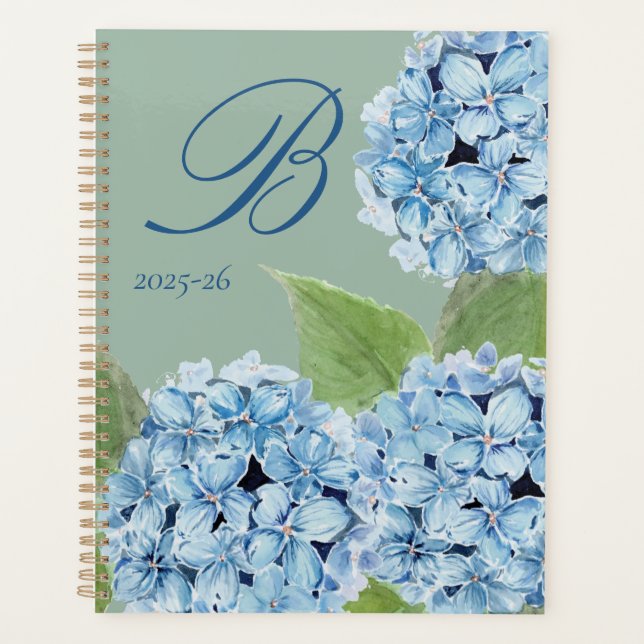 Wasserfarbenblaues Hydrangea mit Initial Planer (Vorderseite)