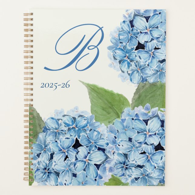 Wasserfarbenblaues Hydrangea mit Initial Planer (Vorderseite)