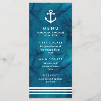 Wasserfarbenblaues Menü für Hochzeiten