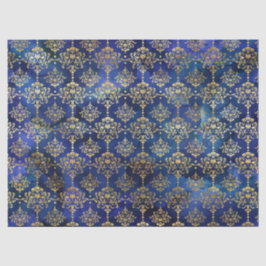 Wasserfarbenblaues Muster mit Goldener Damaske Seidenpapier