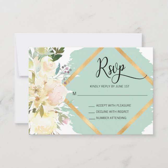 Wasserfarbenblüte Minze Elfenbeinblütenhochzeit RS RSVP Karte (Vorderseite)