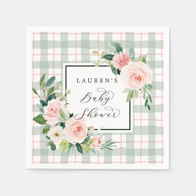 Wasserfarbenblüte | Pastel Kariert Baby Dusche Serviette (Vorderseite)