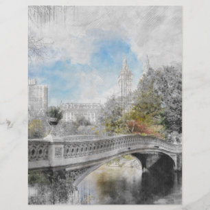 Wasserfarbenbridge im Central Park New York Briefbogen