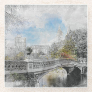 Wasserfarbenbridge im Central Park New York Glasuntersetzer