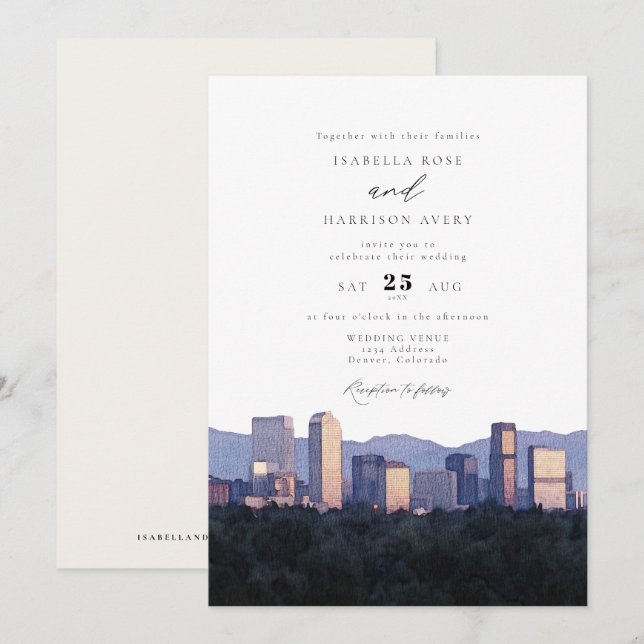 WasserfarbenDenver Colorado Skyline Hochzeit Einladung (Vorne/Hinten)