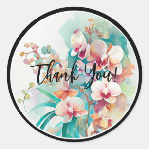 WASSERFARBENDESIGN ORCHID-BLUME "DANKE" RUNDER AUFKLEBER