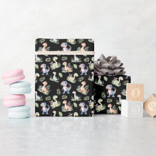 Wasserfarbendinosaurier auf schwarz geschenkpapier