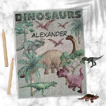 Wasserfarbendinosaurier T-Rex Dinos Boys Name<br><div class="desc">Individuelle Namensgestaltung für ein personalisiertes Geschenk für Geburtstage,  Weihnachten oder zurück zur Schulzeit,  mit Aquarellmalerei Dinosaurier,  ändern Sie einfach den Namen.</div>
