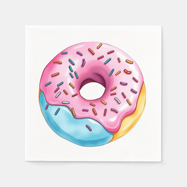 WasserfarbenDonut mit Eisen und Sprinklen auf Weiß Serviette (Vorderseite)