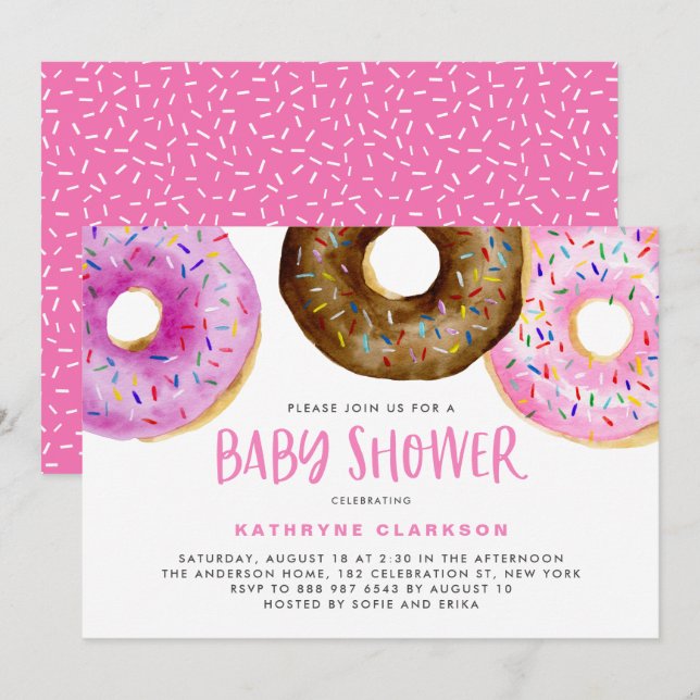 WasserfarbenDonuts Es ist eine Girl Baby Sprinkle  Einladung (Vorne/Hinten)