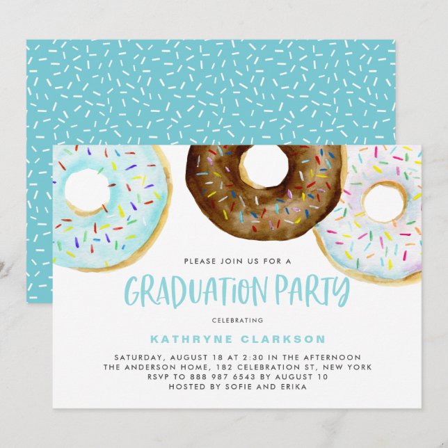 WasserfarbenDonuts mit Sprinkles Graduation Party Einladung (Vorne/Hinten)