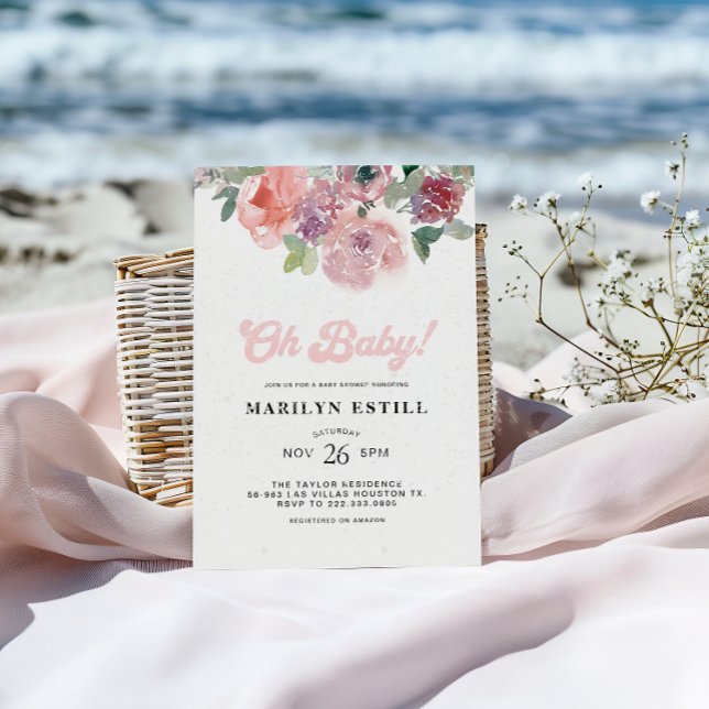 Wasserfarbendusche Burgundy Bloral Baby Dusche Einladung (Von Creator hochgeladen)